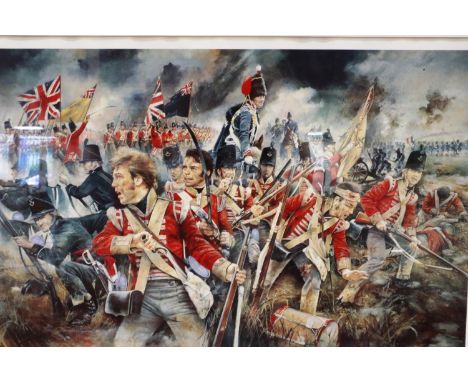52nd Oxfordshire Regiment at the Battle of Waterloo 1815, an artists signed print. POSTAGE EXCLUDING FRAME: P&amp;P Group 1 (