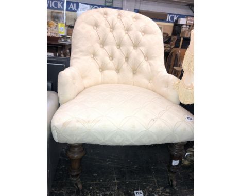 VICTORIAN IVORY BUTTON BACK BROCADE NURSING CHAIR