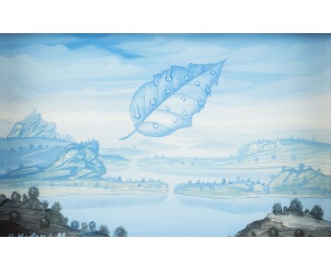 BERNHARD MERTENS1946 Köln'DAS GLÄSERNE TAUTROPFEN-BLATT' (1995) Öl auf Platte. 10,5 x 14,5 cm (R. 26,5 x 31,5 cm). Unten link