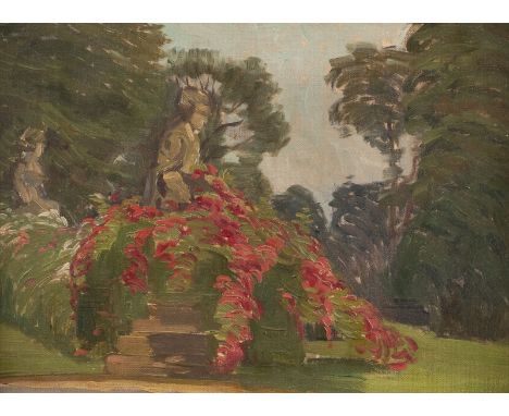 DEUTSCHER SPÄTIMPRESSIONISTTätig um 1910PARKANSICHT MIT SKULPTUREN Öl auf Malkarton. 25,5 x 34,5 cm (R. 36 x 44,5 cm). Verso: