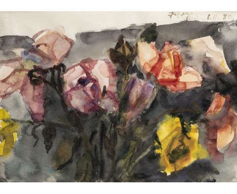 KLAUS FUSSMANN1938 VelbertSTILLLEBEN MIT ROSEN (1980) Aquarell auf Papier. 29 x 40,5 cm (R. 52 x 62 cm). Oben rechts signiert