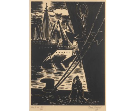 FRANS MASAREEL1889 - 1972'Quai. Le soir' Holzschnitt. SM 55 x 41 cm (R. 79 x 63 cm). Mit Bleistift signiert und datiert sowie