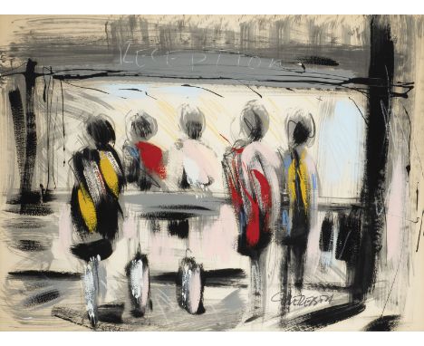 CHRISTIAN CLAEREBOUT1947 Toulouse'RECEPTION' Mischtechnik auf Papier. SM 74 x 98 cm (R. 123 x 102 cm). Unten rechts signiert 