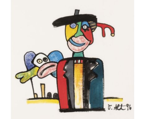 OTMAR ALT1940 Wernigerode - lebt und arbeitet in Hamm'ELEFANTENVATER' (1996) Mischtechnik auf Bütten. 22,7 x 19,5 cm (R. 44 x