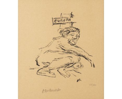 OSKAR KOKOSCHKA1886 Pöchlarn - 1980 MontreuxEUROPA Lithografie auf chamoisfarbenem Papier. SM 24,5 x 21,5 cm (R. 45 x 41 cm).