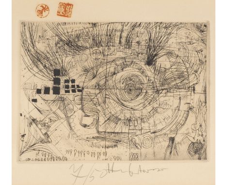 FRIEDENSREICH HUNDERTWASSER1928 Wien - 2000 Pazifischer Ozean'SPIRALE MIT NEUFFERKÖPFEN - GRASBEWACHSENE SONNE IM GRAB' (1962