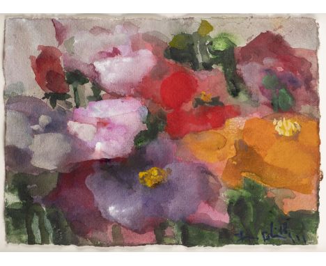 KLAUS FUSSMANN1938 VelbertROSEN ROT, ORANGE, VIOLETT Aquarell auf Papier. 25 x 35 cm (R. 37 x 47 cm). Unten rechts signiert u