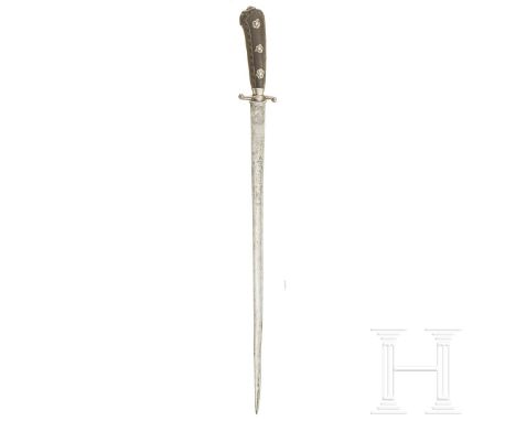Silbermontierter Hirschfänger, Frankreich, um 1780  Gerade Rückenklinge à la Montmorency, im unteren Drittel beidseitig verpu