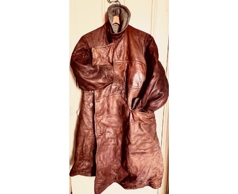WORLD WAR II FULL LENGTH LEATHER, WOOL LINED OVERCOAT