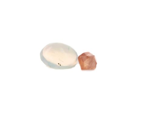 **TWO CERTIFICATED UNMOUNTED GEMSTONES,including a mixed cut treated orange sapphire, weighing 0.51 carats and a cabochon opa