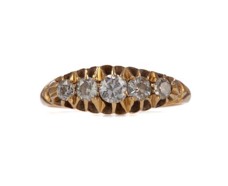 DIAMOND FIVE STONE RING,set with old cut diamonds totalling approximately 0.60 carats, in eighteen carat gold, size O, 3.5g