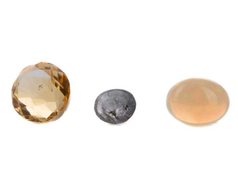 **GROUP OF UNMOUNTED GEMSTONES,including a 0.40 carat sapphire, 3.00 carat citrine and a 1.16 carat opal, each with accompany