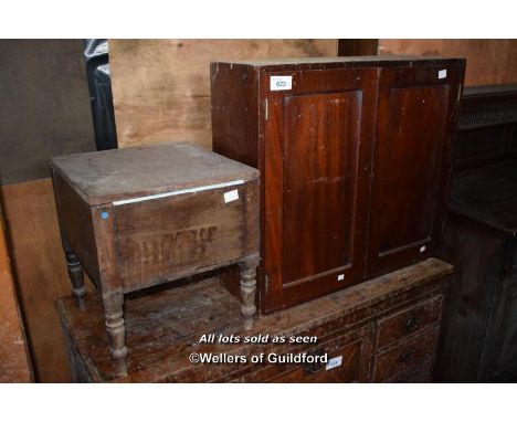 VICTORIAN MAHOGANY CUPBOARD WITH PANELLED DOOR AND A BOXED COMMODE