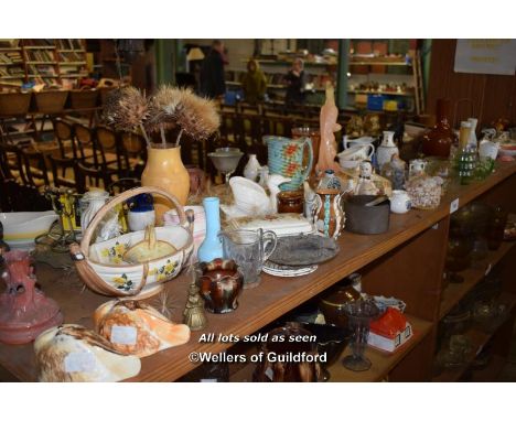 LARGE SHELF OF MIXED PORCELAIN COLLECTIBLES