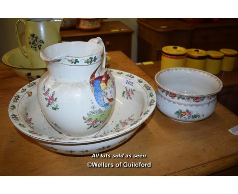 WHITE FLORAL JUG AND BASIN SET