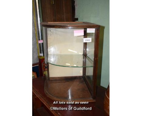 VINTAGE WOODEN CORNER DISPLAY CABINET WITH BOW FRONTED GLASS, 67CM X 56CM X 69CM (1664)