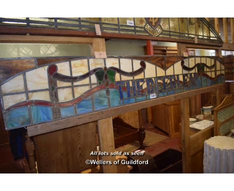 LEADED LIGHT PANEL 'THE DEER LEAP', 239CM X 34CM