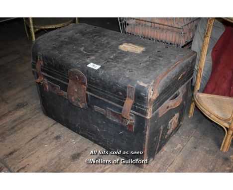 LARGE BLACK VINTAGE TRAVEL TRUNK BY WILLIAM INSALL