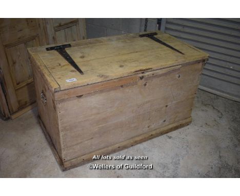LARGE PINE TRUNK WITH IRON STRAP HINGES