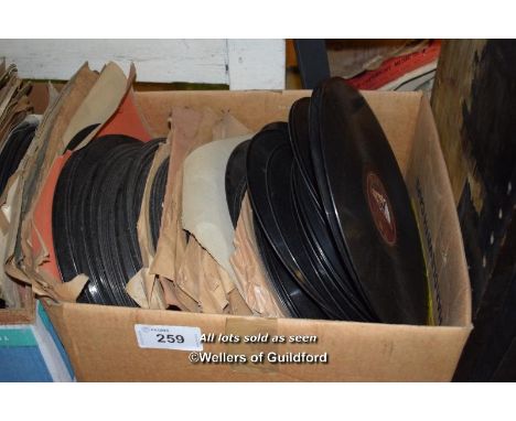 SMALL BOX OF MIXED VINTAGE VINYL RECORDS INCLUDING 'HIS MASTERS VOICE' AND DECCA