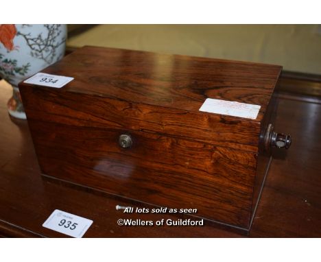 VICTORIAN ROSEWOOD TEA CADDY WITH FITTED INTERIOR,  33CM WIDE