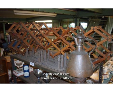 SHELF OF MIXED ITEMS INCLUDING WINE RACKS