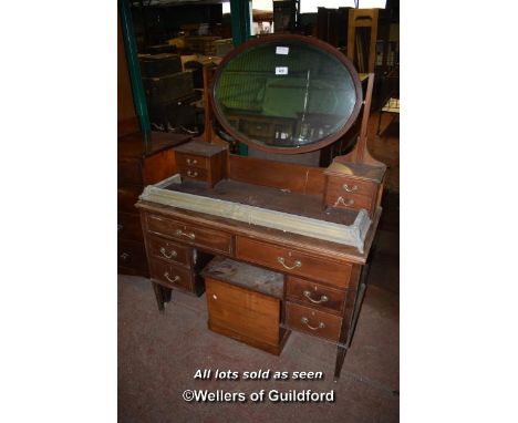 EDWARDIAN INLAID MAHOGANY DRESSING CHEST, 122CM TOGETHER WITH A PINE BOXED COMMODE