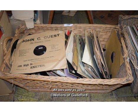LARGE BASKET OF MIXED VINTAGE VINYL RECORDS OF DIFFERENT GENRES