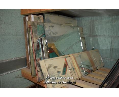 SHELF OF MIXED LEADLIGHT PANELS, WINDOWS AND PLATE GLASS