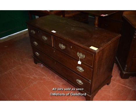 GEORGIAN MAHOGANY LINEN PRESS BASE OF TWO SHORT AND TWO LONG DRAWERS ON BRACKET FEET, 132CM WIDE