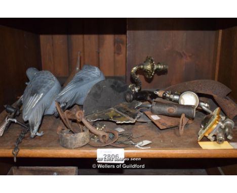 SHELF OF PUB TAPS, DECOY BIRDS, ETC