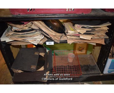 SHELF OF MIXED VINTAGE VINYL RECORDS INCLUDING 'HIS MASTERS VOICE'