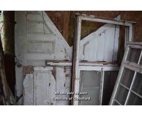 TWO SASH WINDOW FRAMES AND TWO STAIRCASE PANELS