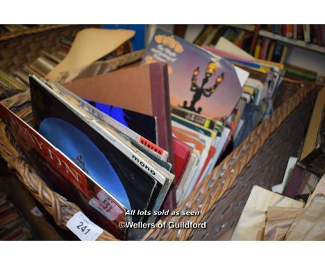 LARGE BASKET OF MIXED VINTAGE VINYL RECORDS OF DIFFERENT GENRES