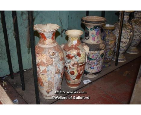 SHELF OF MIXED VASES