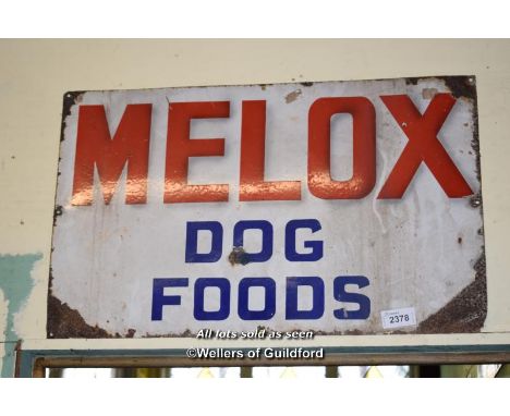 VINTAGE METAL SIGN 'MELOX DOG FOODS', 87CM X 53CM