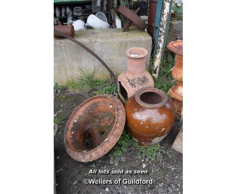 THREE MIXED ITEMS INCLUDING SALT GLAZED PLANTER