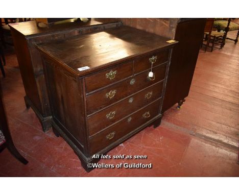 GEORGIAN OAK CHEST OF TWO SHORT AND THREE LONG GRADUATED DRAWERS ON BRACKET FEET, 93CM X 90CM
