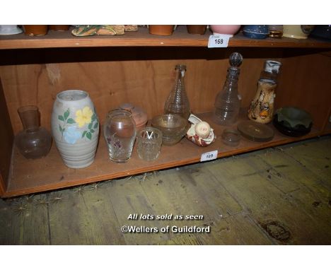 SMALL SHELF OF MIXED PORCELAIN AND GLASSWARES