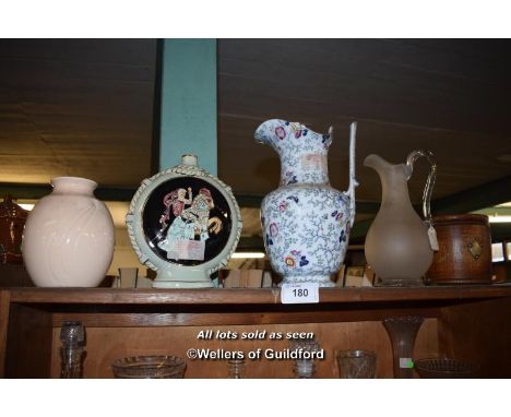 SMALL SHELF OF MAINLY VASES AND JUGS ETC