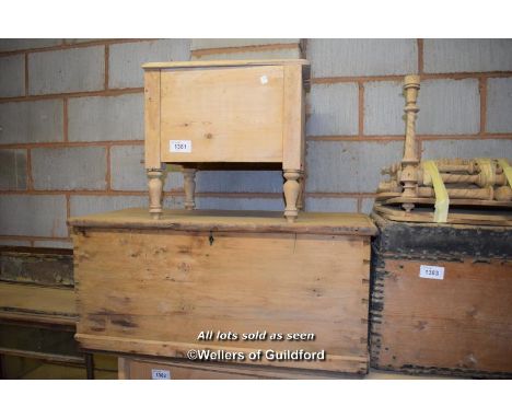 LARGE PINE BLANKET BOX AND A PINE BOXED COMMODE SHELL