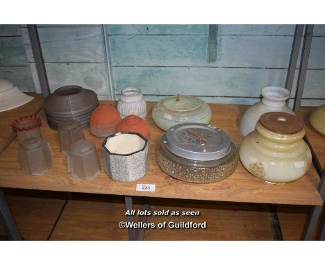 SHELF OF MIXED GLASS SHADES