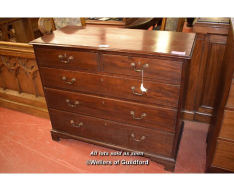 GEORGE II MAHOGANY STRAIGHTFRONT CHEST WITH TWO SHORT OVER THREE LONG DRAWERS, BRACKET FEET, 93CM X 112CM X 50CM (1834 PTS)