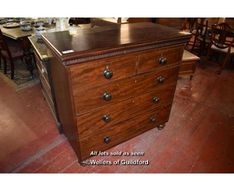 EARLY VICTORIAN MAHOGANY CHEST OF TWO SHORT AND THREE LONG DRAWERS ON BRACKET FEET, 112CM X 113CM (TOP OF LINEN PRESS)