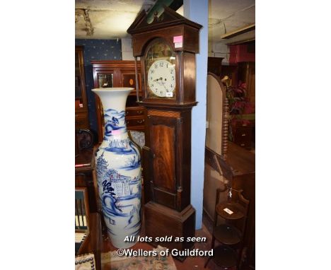 INLAID MAHOGANY EIGHT DAY LONGCASE CLOCK BY O'SHAUNASSEY, CORK, PAINTED DIAL, TWO TRAIN MOVEMENT, 223CM HIGH