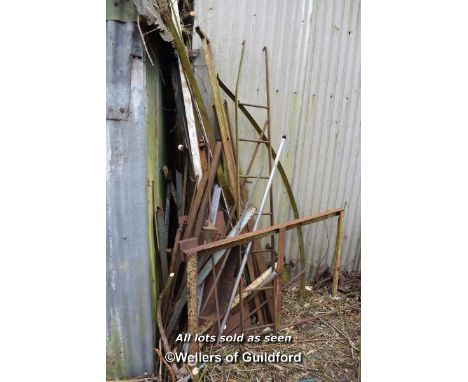LARGE QUANTITY OF IRONWORK INCLUDING LADDER
