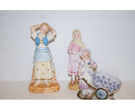 Three continental bisque figures Largest- 28cm