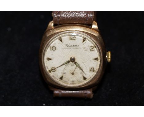 9ct Gold cased, vintage Rotary super-sport wristwatch with sub second dial, currently ticking, inscription to back case, wate