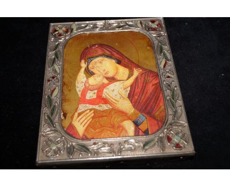 Early religious picture and enamel frame