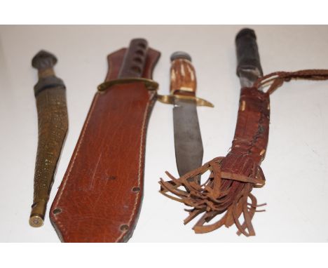 Vintage Bowie knife together with three further knifes